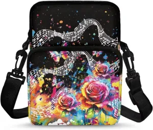 Causal Chest Bum Bag Cross Body Purse Straps Replacement Crossbody Purse Everywhere Belt Bag with Adjustable Strap Fanny Pack for Women Men, Floral Music Notes