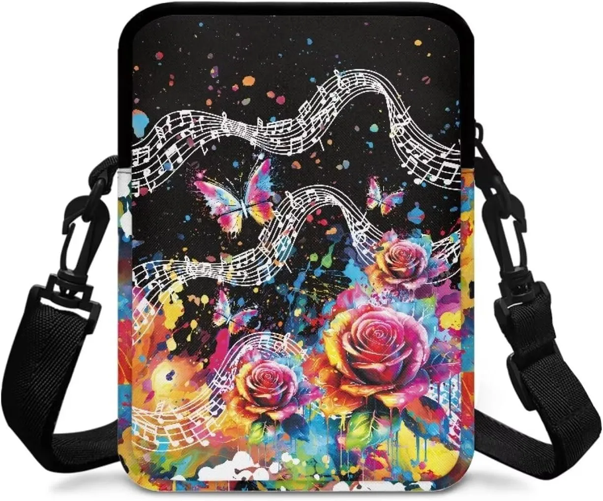 Causal Chest Bum Bag Cross Body Purse Straps Replacement Crossbody Purse Everywhere Belt Bag with Adjustable Strap Fanny Pack for Women Men, Floral Music Notes