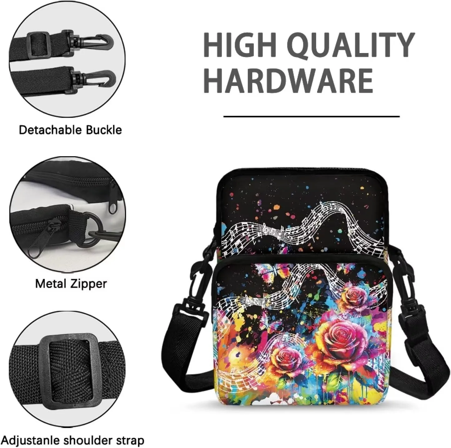 Causal Chest Bum Bag Cross Body Purse Straps Replacement Crossbody Purse Everywhere Belt Bag with Adjustable Strap Fanny Pack for Women Men, Floral Music Notes