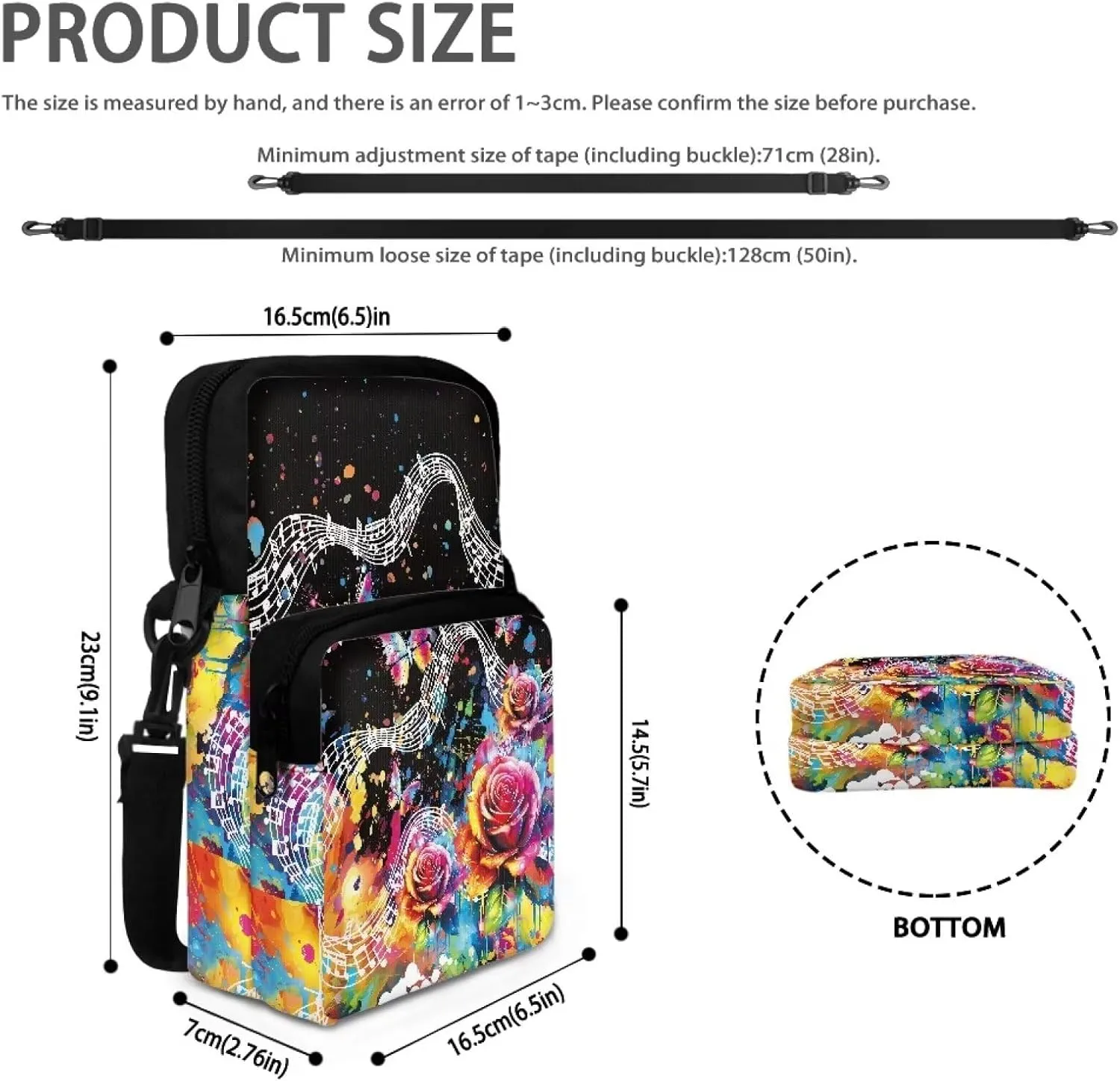 Causal Chest Bum Bag Cross Body Purse Straps Replacement Crossbody Purse Everywhere Belt Bag with Adjustable Strap Fanny Pack for Women Men, Floral Music Notes