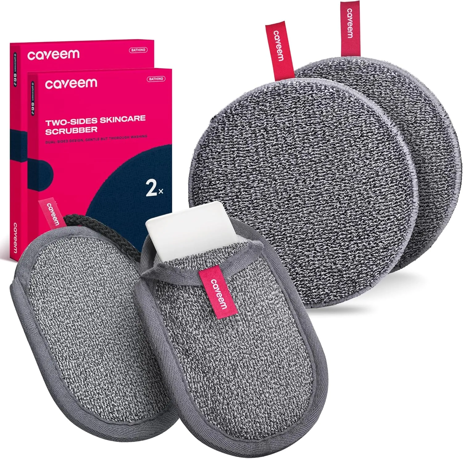 Caveem's Exfoliating Body Scrubber (2 Pack) & Soft Soap Bag (2 Pack) – Deep and Gentle Cleansing for All Skin Types