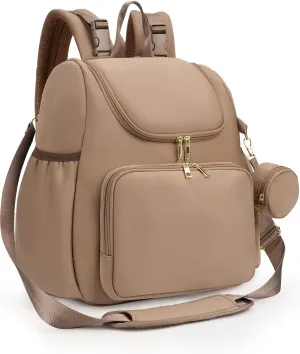 CEI-CEI Diaper Bag Small Diaper Backpack Mother‘s Day Neoprene Waterproof Baby Bags for Mom and Dad with Changing Pad Stowable Shoulder Strap Travel with Pacifier Case and Insulated Pockets (Oat)