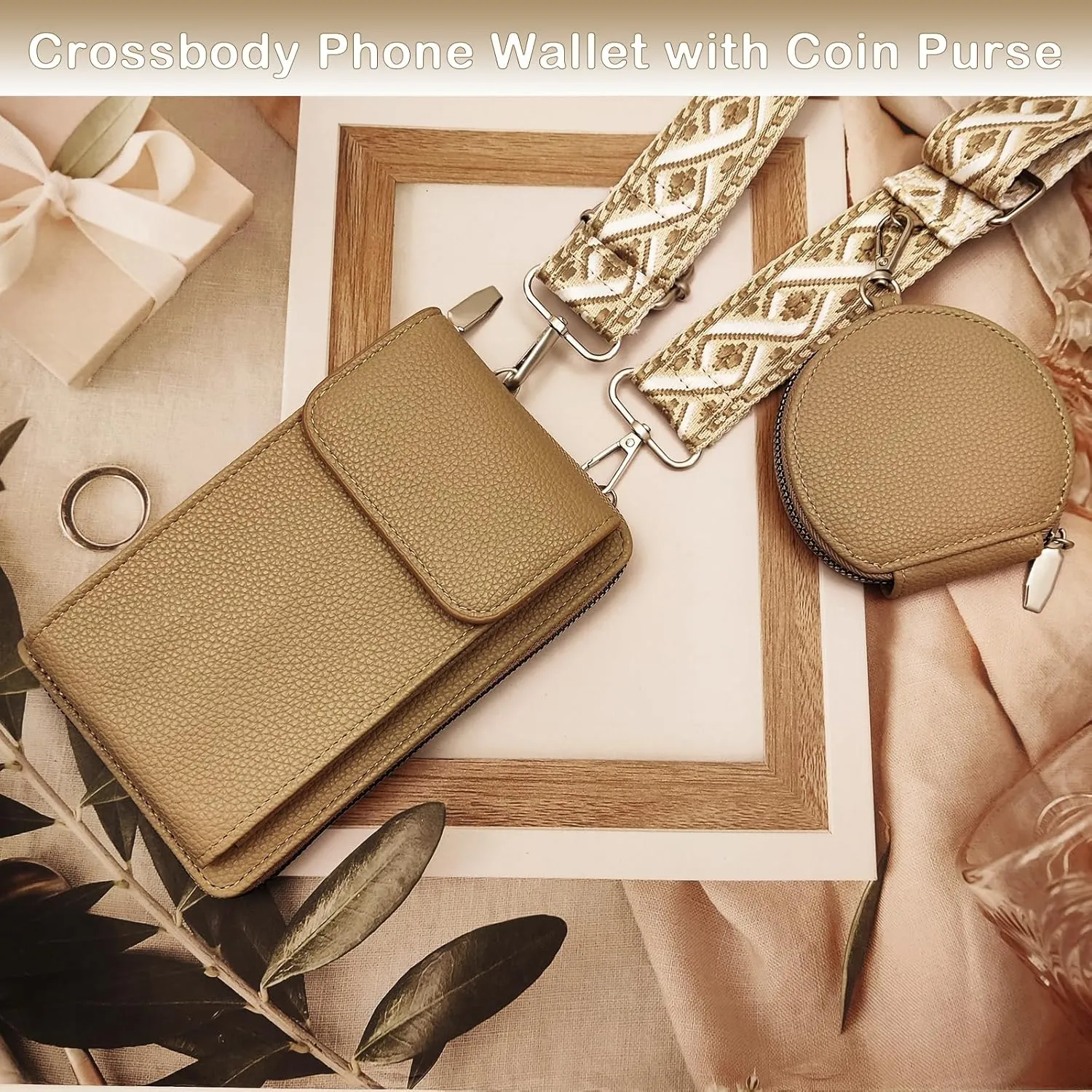 Cell Phone Crossbody Lanyard with Zipper Pouch PU Leather Crossbody Phone Bags Purses with Strap Wallet