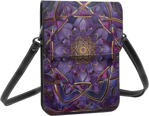 Celtic knot irish good luck design purple crossbody cell phone purse for womens lightweight small soft leather fashion travel wallet with adjustable strap