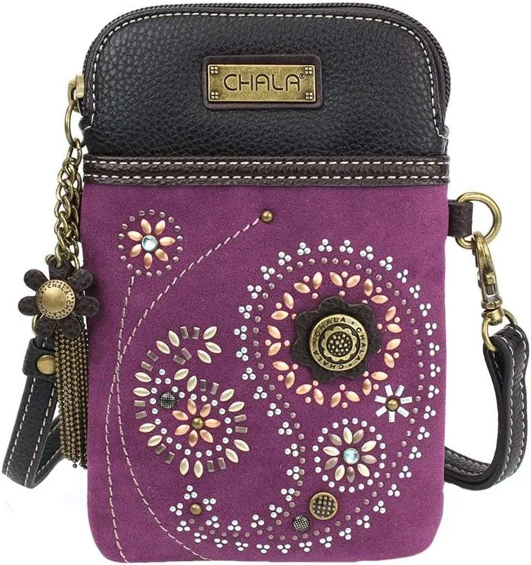 Chala Group Dazzled Paisley Cellphone Crossbody Handbag, Purple, 5" x 7.5" x 1"