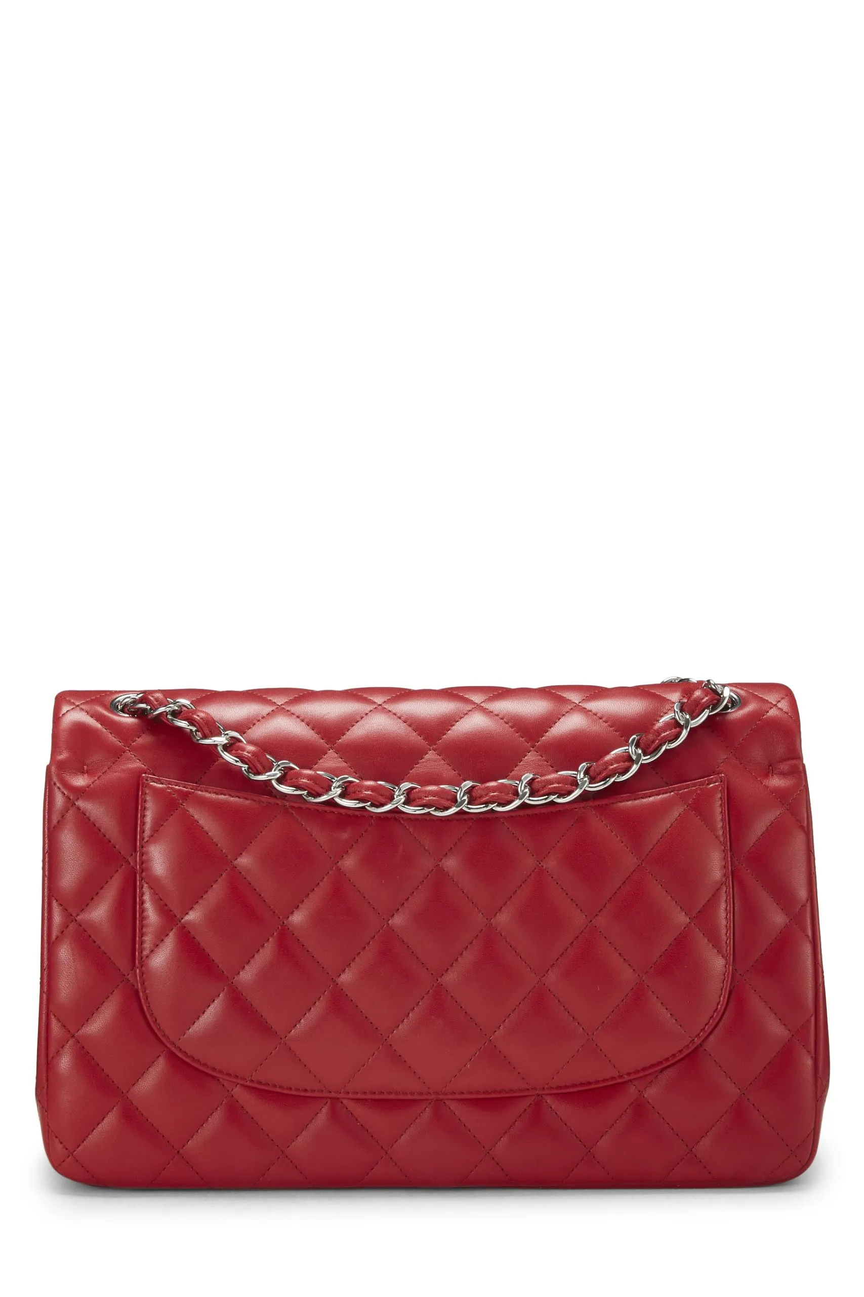 Chanel,  Red Quilted Lambskin New Classic Double Flap Jumbo, Red