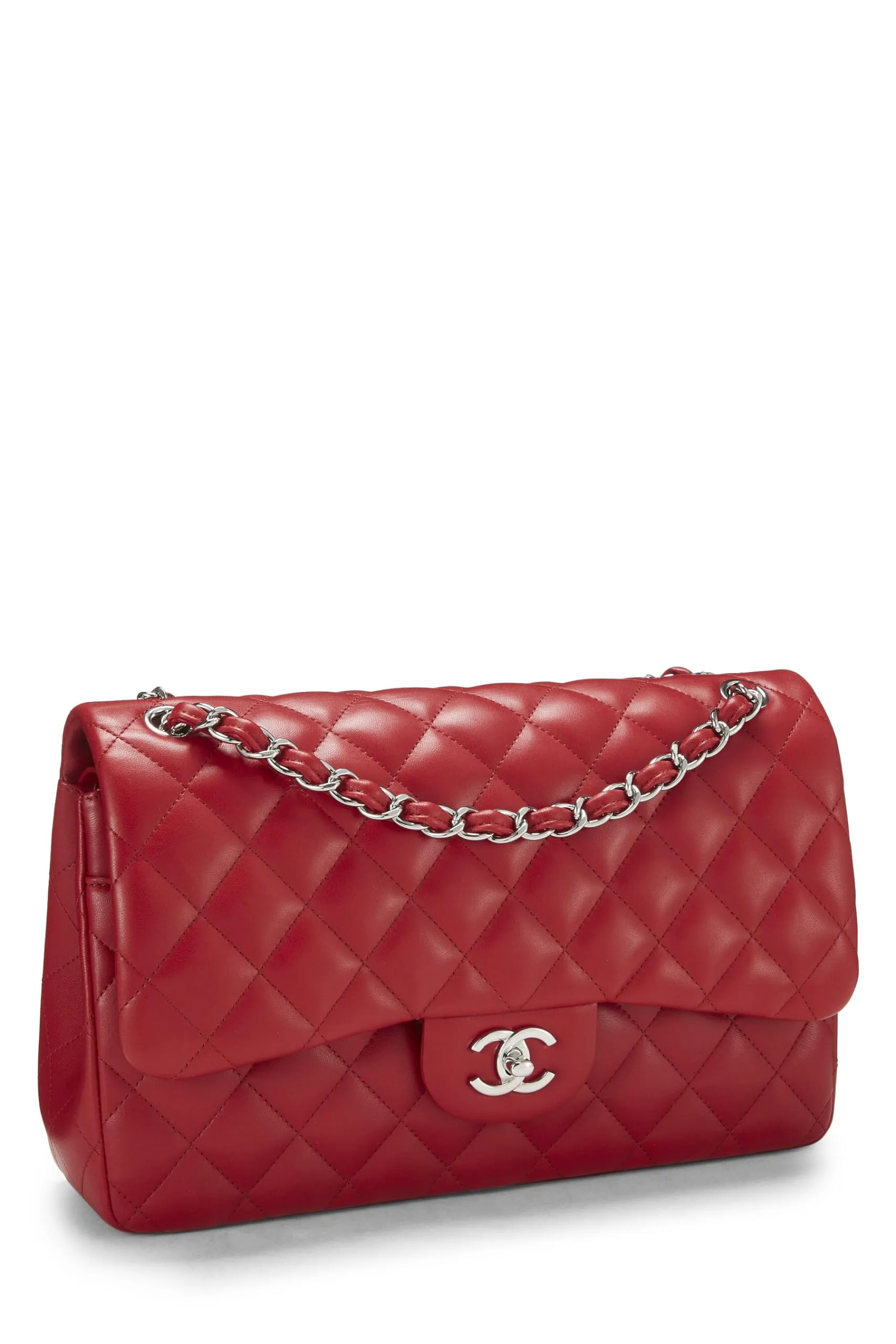 Chanel,  Red Quilted Lambskin New Classic Double Flap Jumbo, Red