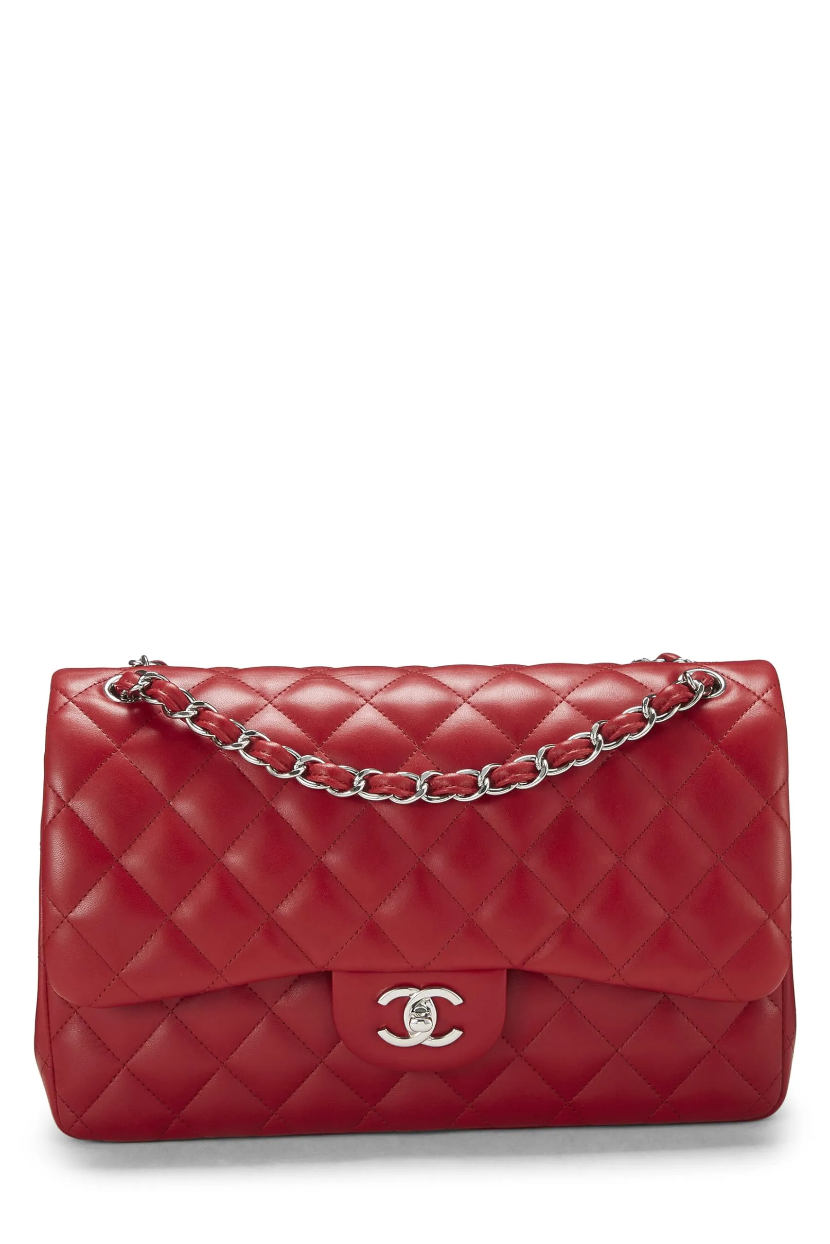 Chanel,  Red Quilted Lambskin New Classic Double Flap Jumbo, Red