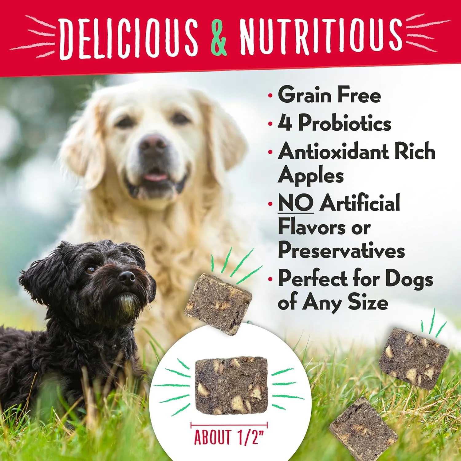 Charlee Bear Grain Free Meaty Bites Freeze Dried Dog Treats with Probiotics, Puppy Training Snacks, Soft Dog Bites Beef Liver with Apple, 2.25 oz Bags (2), Made USA
