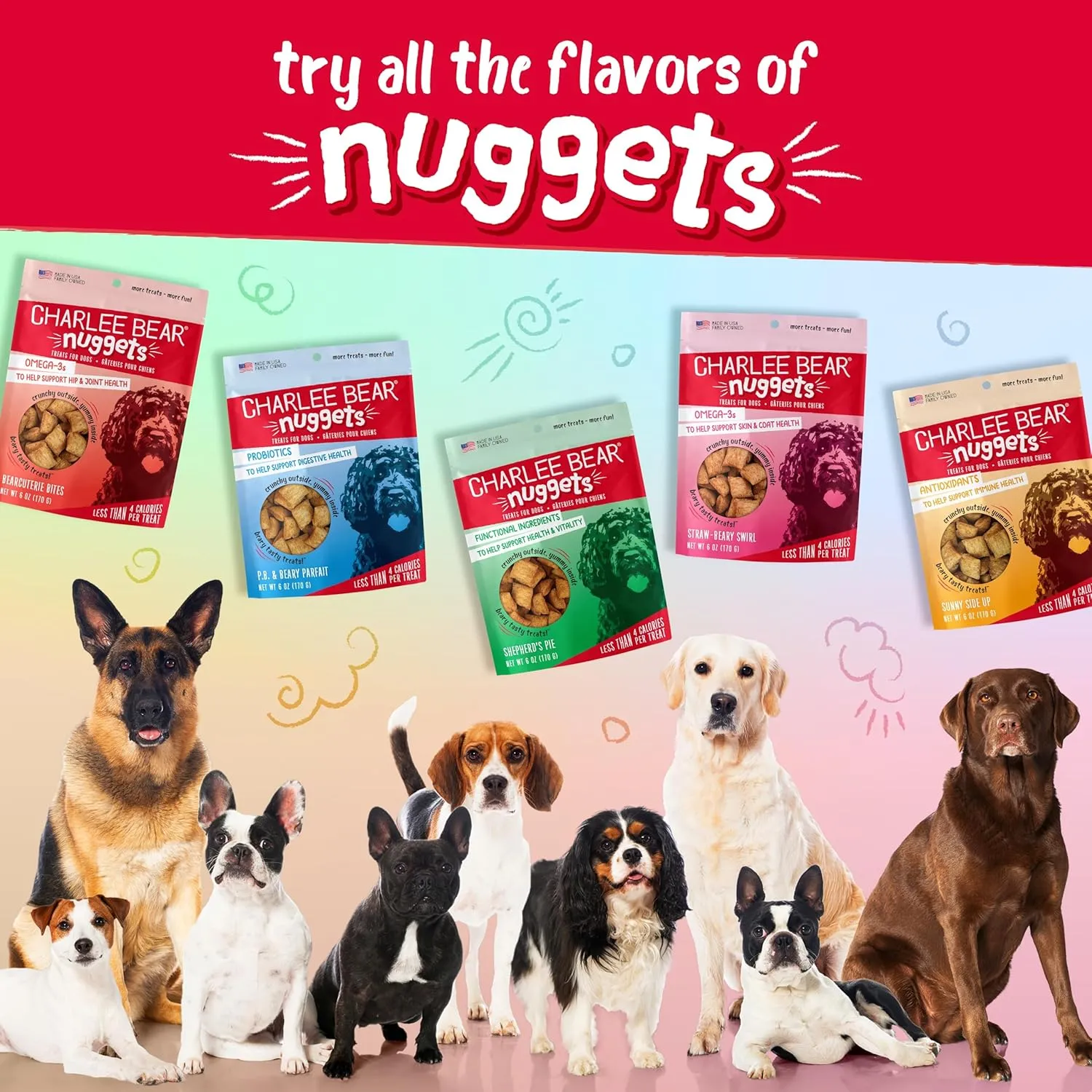 Charlee Bear Nuggets to Support Hip & Joint Health, Bearcuterie Bites with Omega 3s, Crunchy Outside and Creamy Inside, Real Apples, Cheese, & Honey, 6oz Bags (2), Made USA
