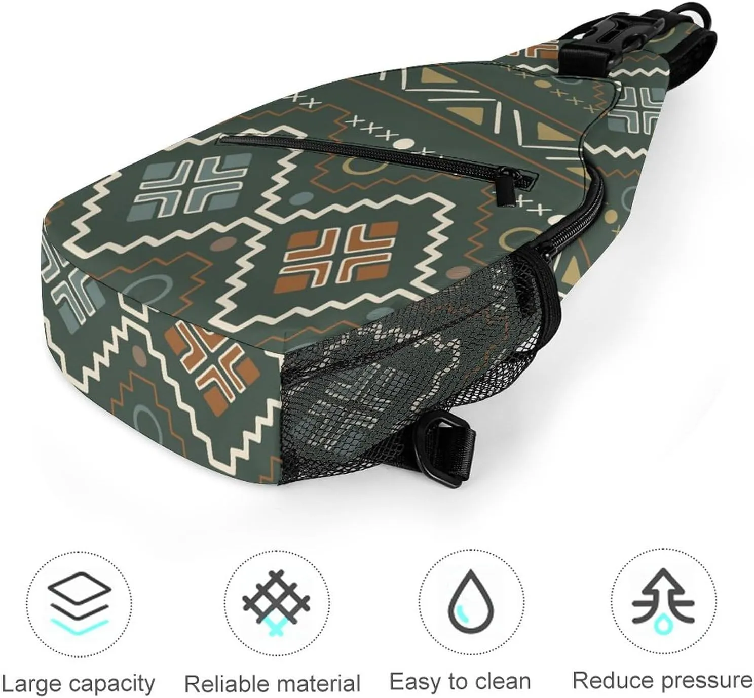 Chest Bag for Men Women Compatible with Tribal Ethnic Aztec Native American Decor Sling Shoulder Backpack Fashion Daypack, Outdoor Sport Adjustable Zippered Crossbody Bag with Large Capacity