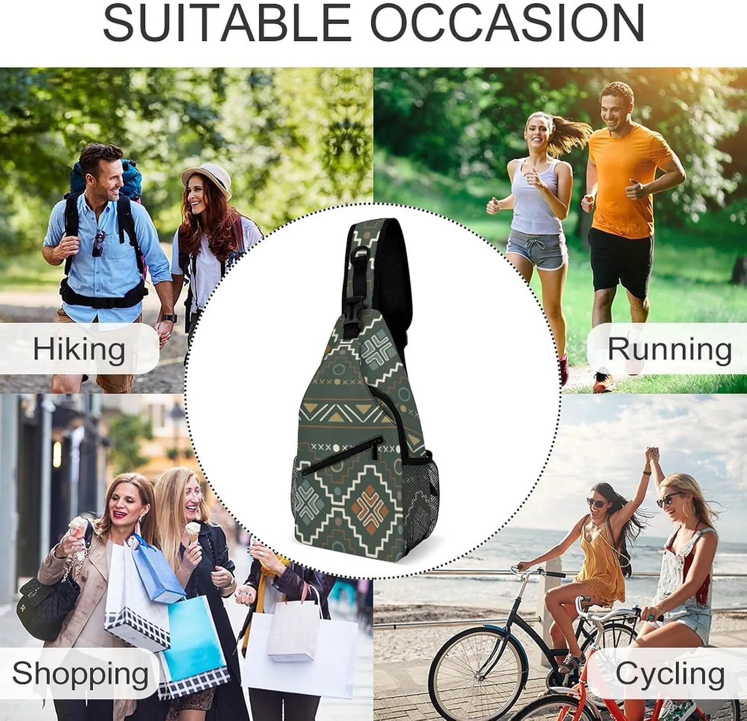 Chest Bag for Men Women Compatible with Tribal Ethnic Aztec Native American Decor Sling Shoulder Backpack Fashion Daypack, Outdoor Sport Adjustable Zippered Crossbody Bag with Large Capacity