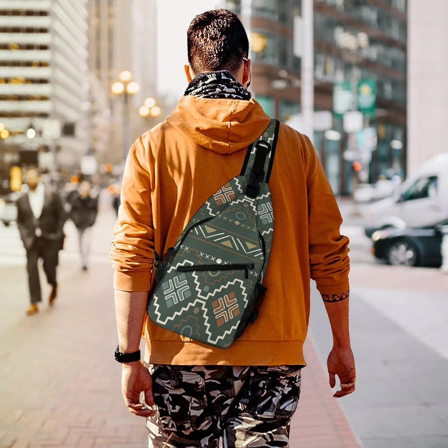 Chest Bag for Men Women Compatible with Tribal Ethnic Aztec Native American Decor Sling Shoulder Backpack Fashion Daypack, Outdoor Sport Adjustable Zippered Crossbody Bag with Large Capacity