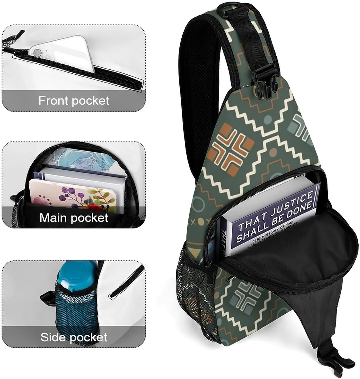 Chest Bag for Men Women Compatible with Tribal Ethnic Aztec Native American Decor Sling Shoulder Backpack Fashion Daypack, Outdoor Sport Adjustable Zippered Crossbody Bag with Large Capacity