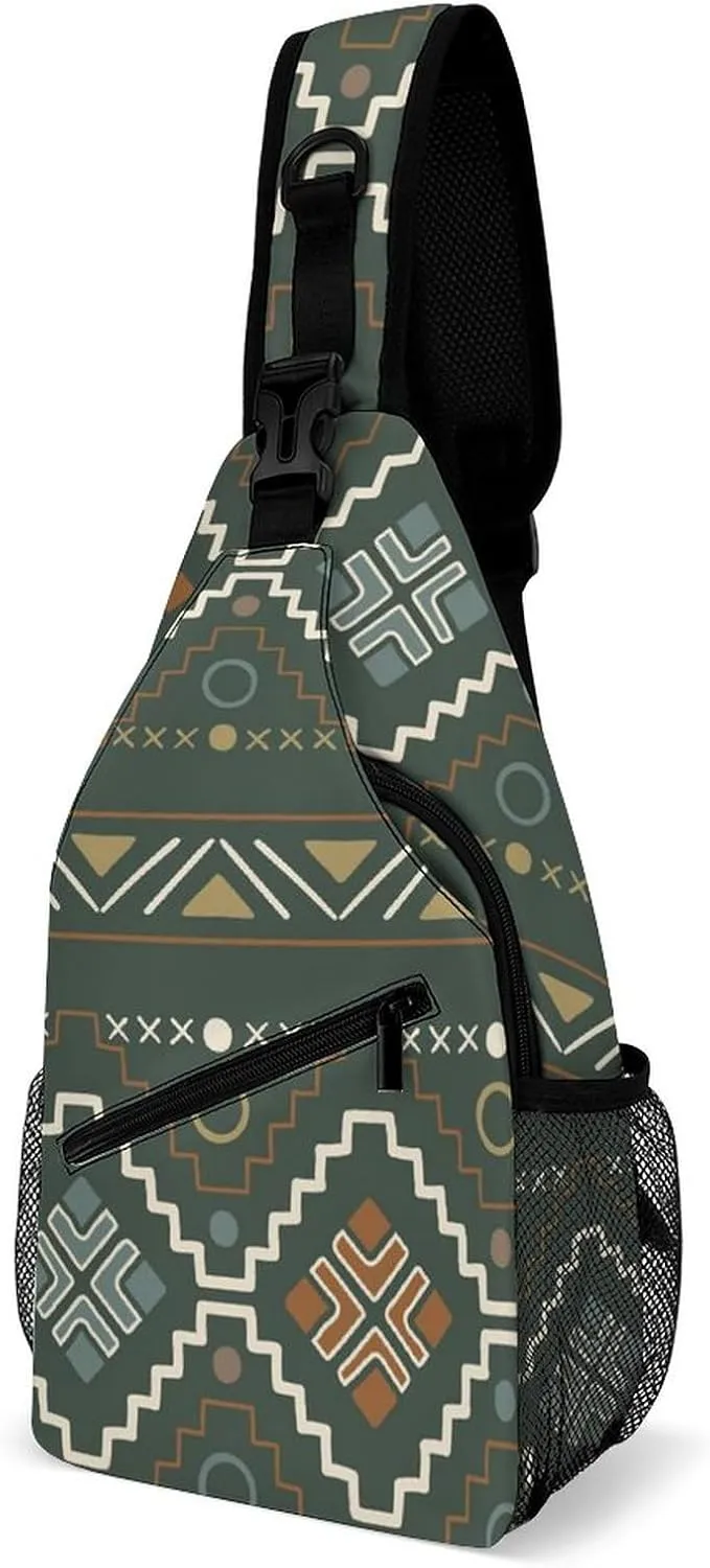 Chest Bag for Men Women Compatible with Tribal Ethnic Aztec Native American Decor Sling Shoulder Backpack Fashion Daypack, Outdoor Sport Adjustable Zippered Crossbody Bag with Large Capacity