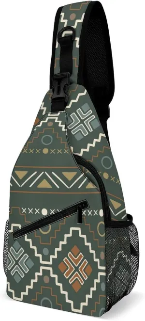 Chest Bag for Men Women Compatible with Tribal Ethnic Aztec Native American Decor Sling Shoulder Backpack Fashion Daypack, Outdoor Sport Adjustable Zippered Crossbody Bag with Large Capacity