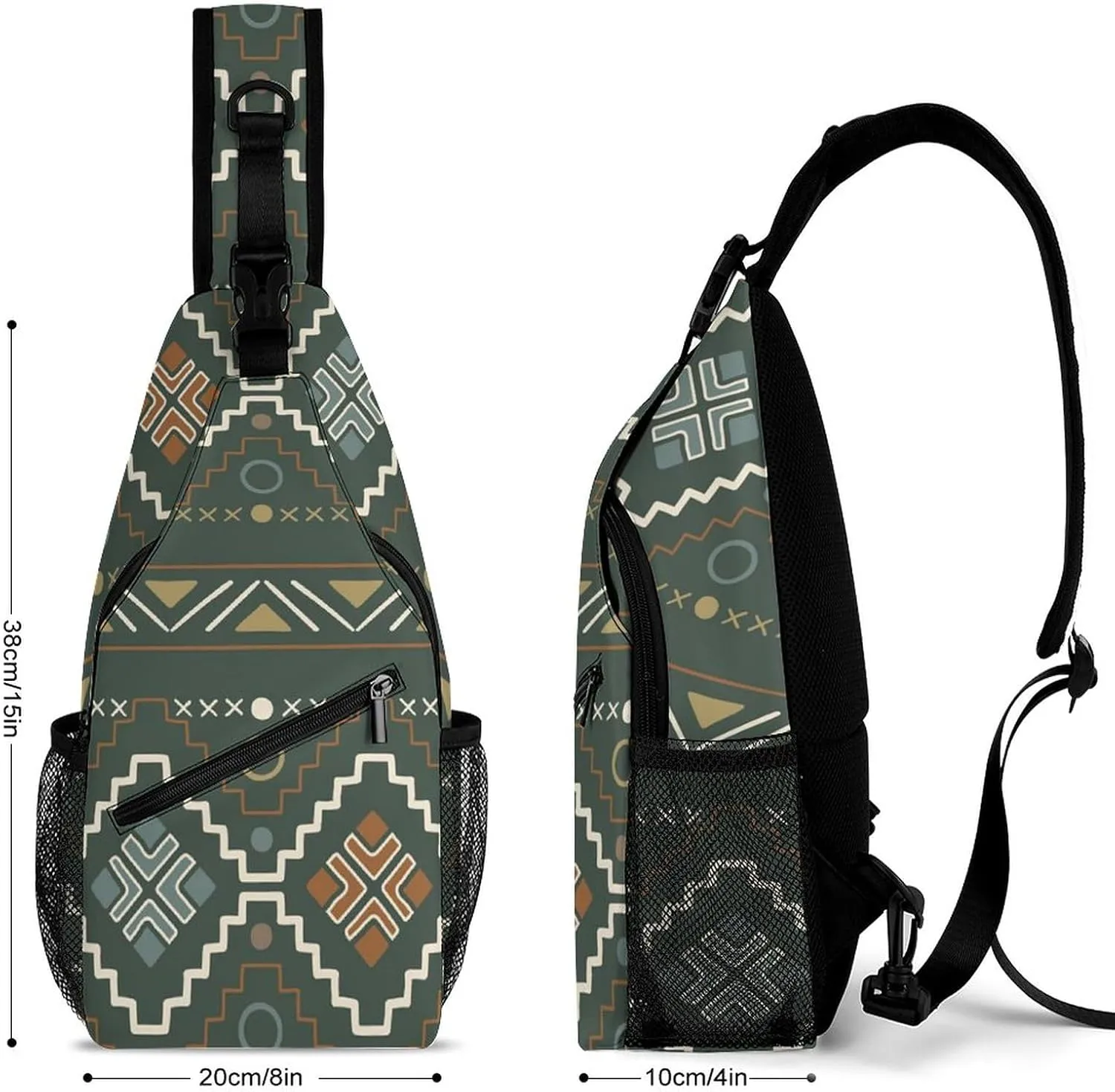 Chest Bag for Men Women Compatible with Tribal Ethnic Aztec Native American Decor Sling Shoulder Backpack Fashion Daypack, Outdoor Sport Adjustable Zippered Crossbody Bag with Large Capacity