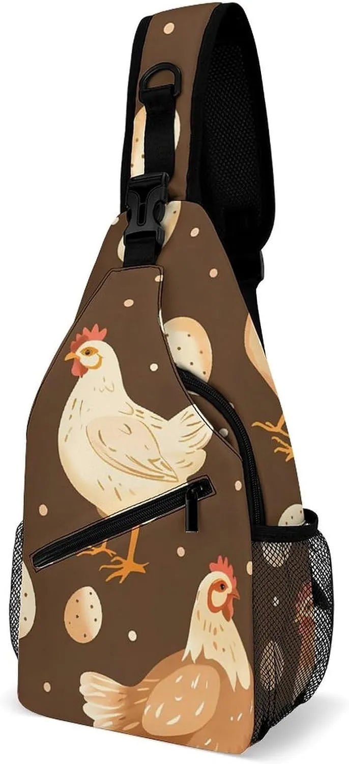 Chicken Rooster Eggs Crossbody Bag Over Shoulder Sling Backpack Casual Cross Chest Side Pouch 38x20cm