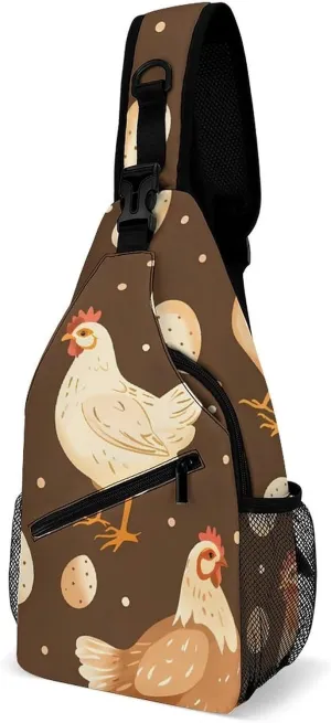 Chicken Rooster Eggs Crossbody Bag Over Shoulder Sling Backpack Casual Cross Chest Side Pouch 38x20cm