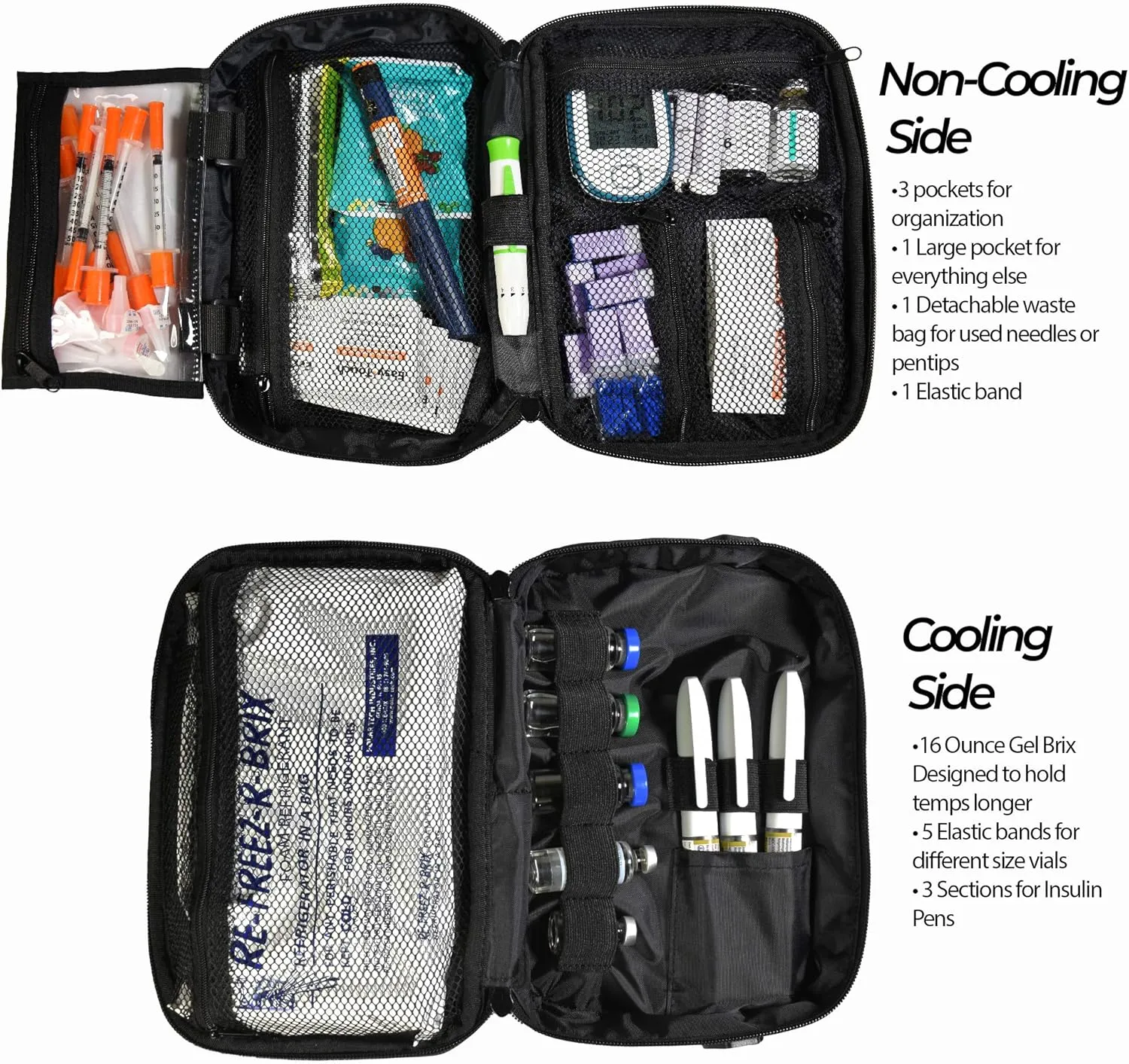 ChillMed® Elite - Weekly Diabetic Travel Case - Insulin Pen & Glucose Meter Organizer with Reusable Ice Pack - Up to 14 Hours of Cool Time (Slate)