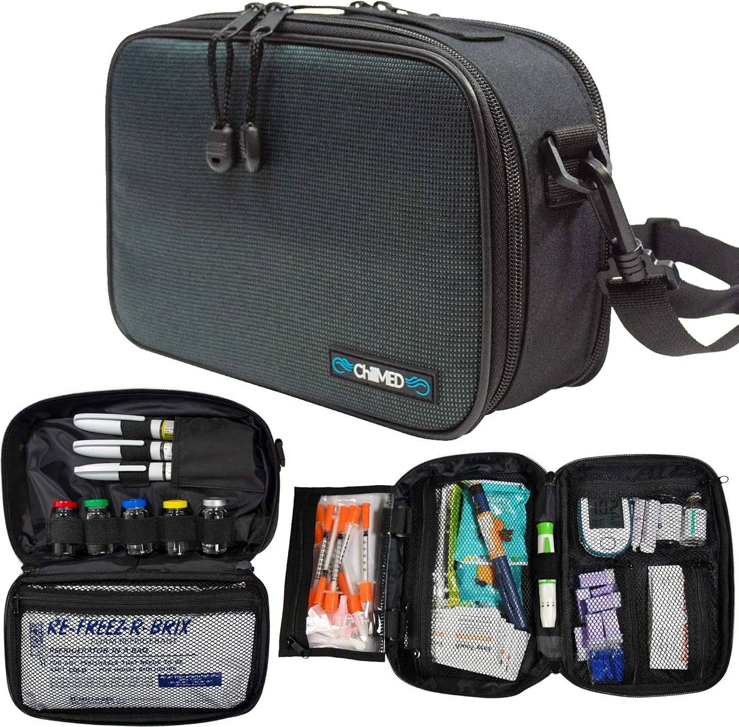 ChillMed® Elite - Weekly Diabetic Travel Case - Insulin Pen & Glucose Meter Organizer with Reusable Ice Pack - Up to 14 Hours of Cool Time (Slate)