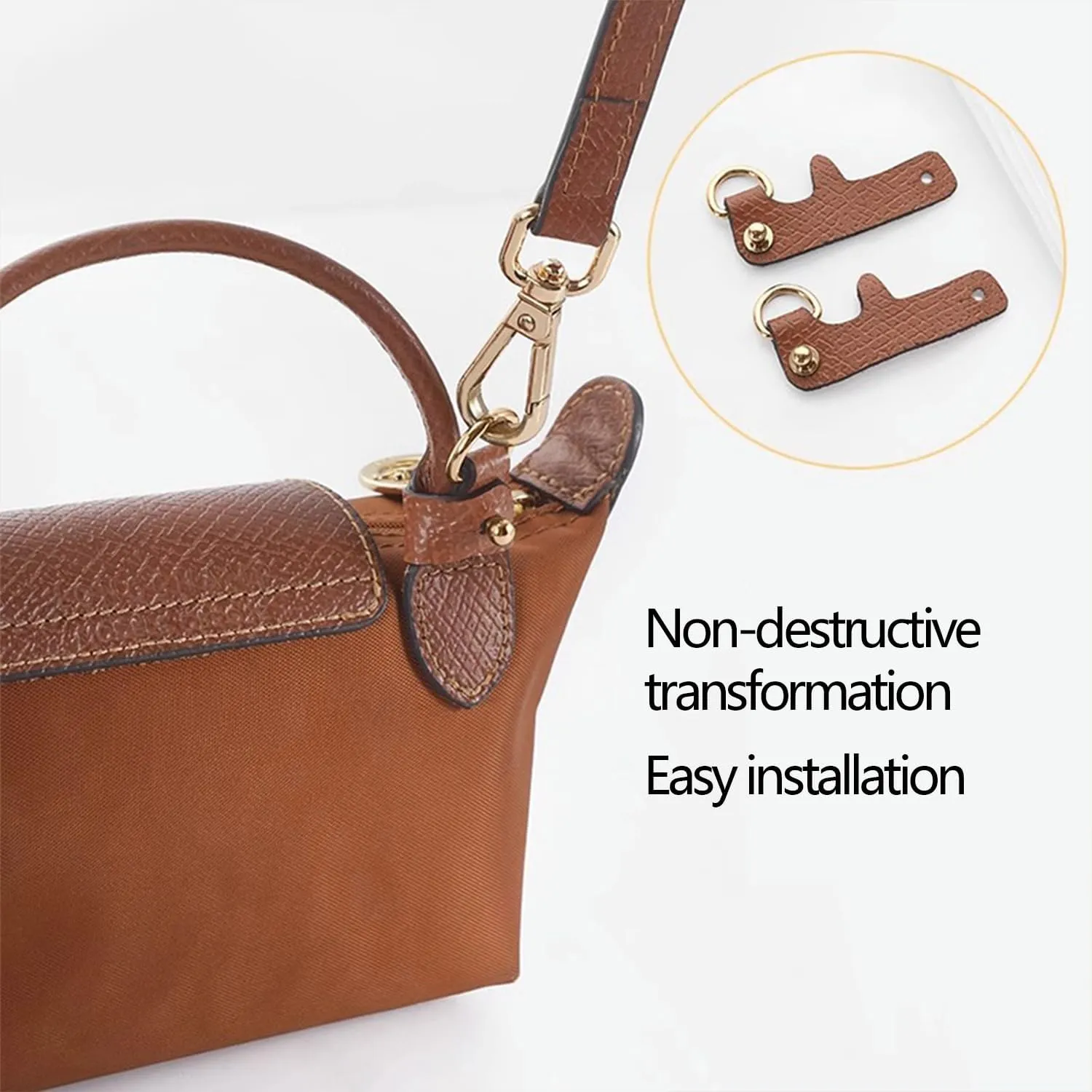 Chispee Leather Shoulder Strap Set Bag Transformation Purse Strap Extender Leather Purse Straps Replacement for Longchamp mini Bag (Black Silver)