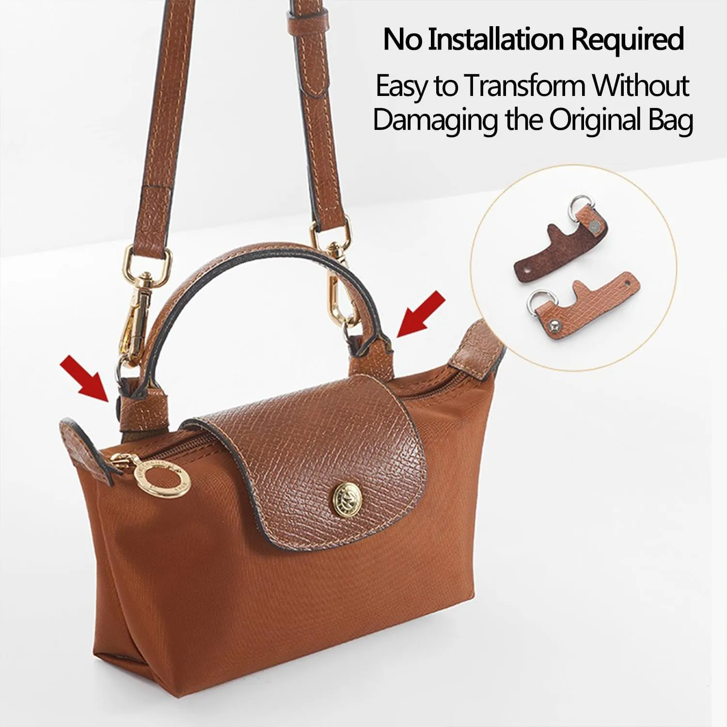 Chispee Leather Shoulder Strap Set Bag Transformation Purse Strap Extender Leather Purse Straps Replacement for Longchamp mini Bag (Black Silver)