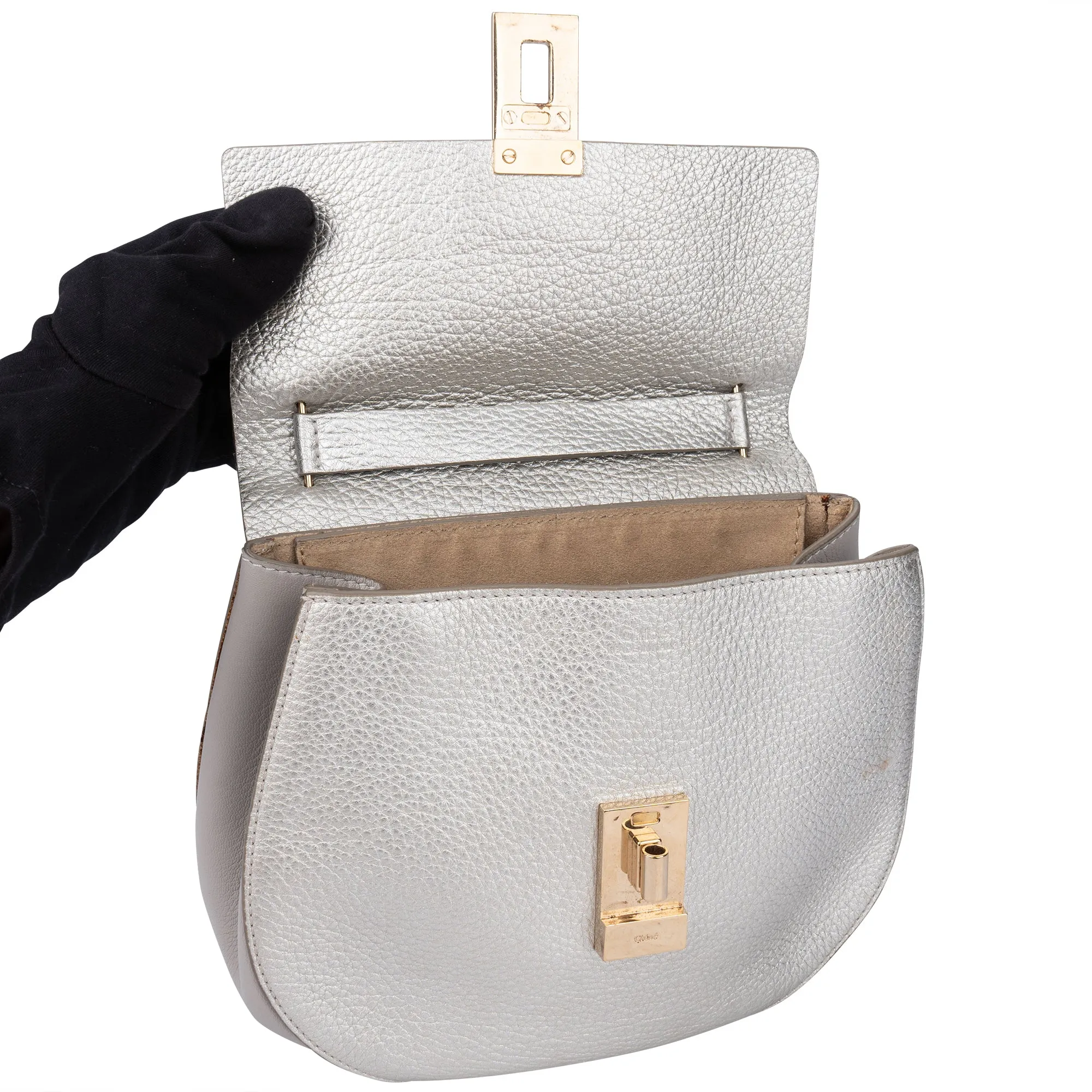 Chloé Silver Leather Drew Crossbody bag