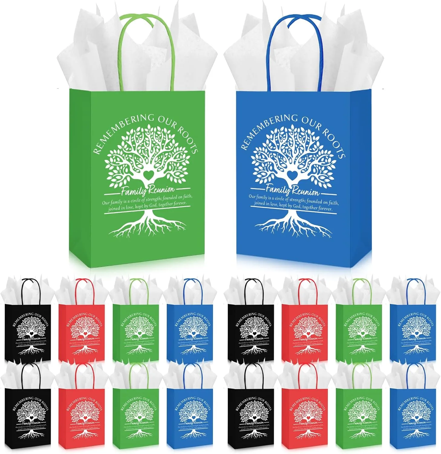 Cholemy 50 Sets Family Reunion Gift Bags with Handles and Tissue Paper Family Reunion Party Favors Kraft Treat Bags Remembering Our Roots Gift Ideas Gathering Party Decorations