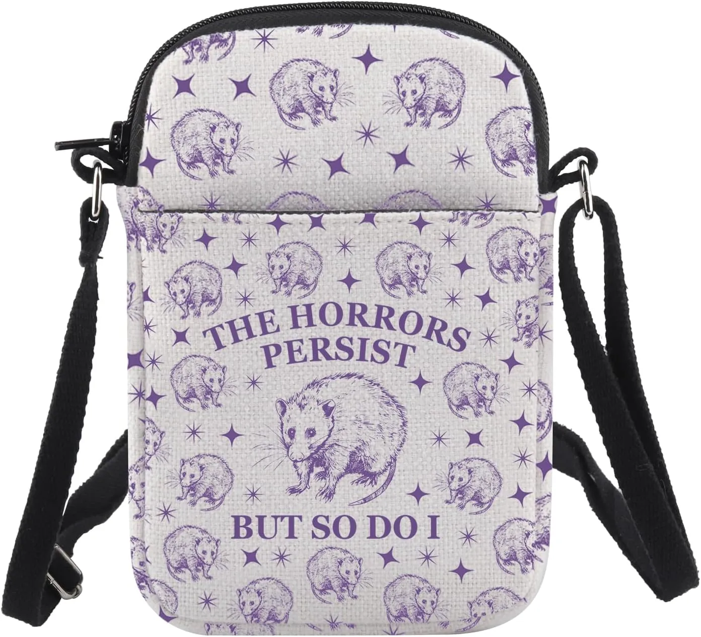 CHOORO Racoon Opossum Shoulder Bag The Horrors Persist But So Do I Crossbody Bag Mental Health Gift Opossum Lover Gift