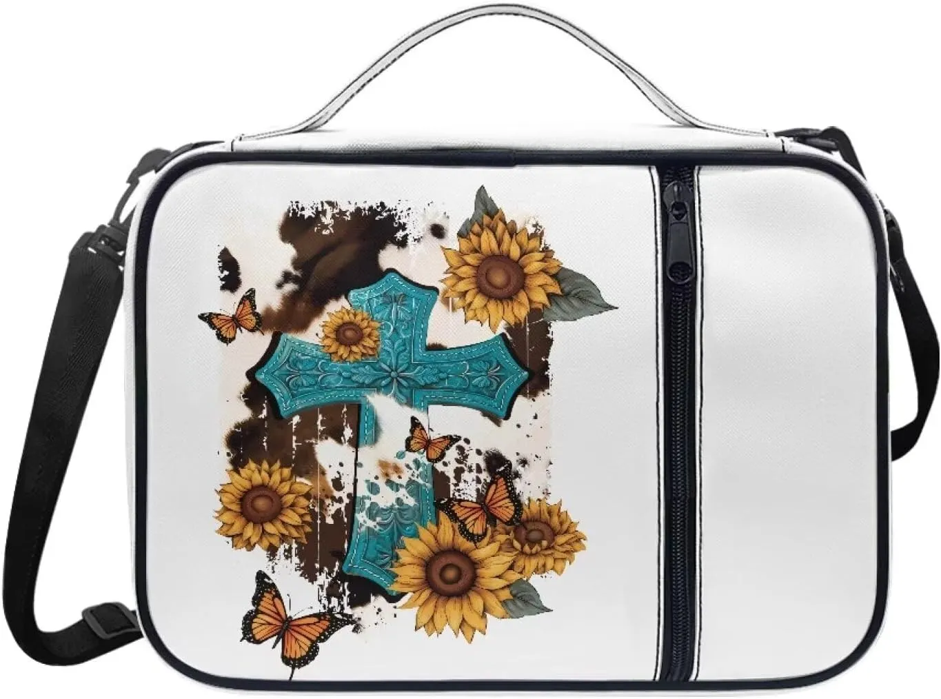 Christian Print Bible Cover,Polyester Bible Case for Women,Cross Floral Bible Bag Bible Case with Shoulder Strap