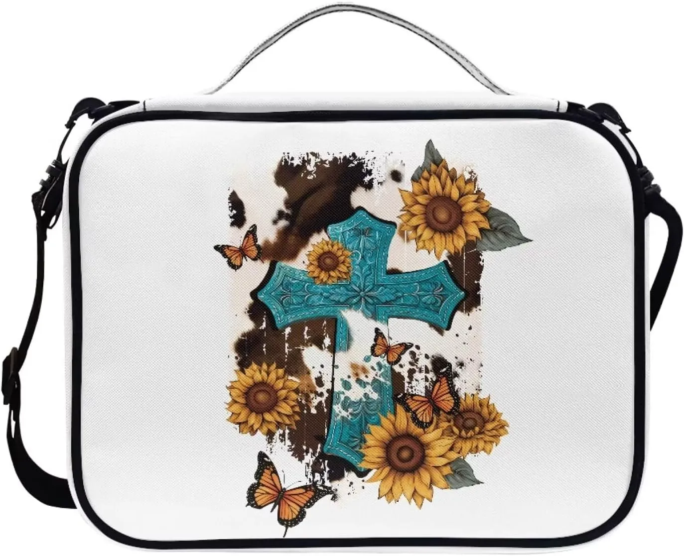 Christian Print Bible Cover,Polyester Bible Case for Women,Cross Floral Bible Bag Bible Case with Shoulder Strap