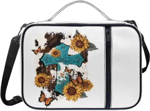 Christian Print Bible Cover,Polyester Bible Case for Women,Cross Floral Bible Bag Bible Case with Shoulder Strap