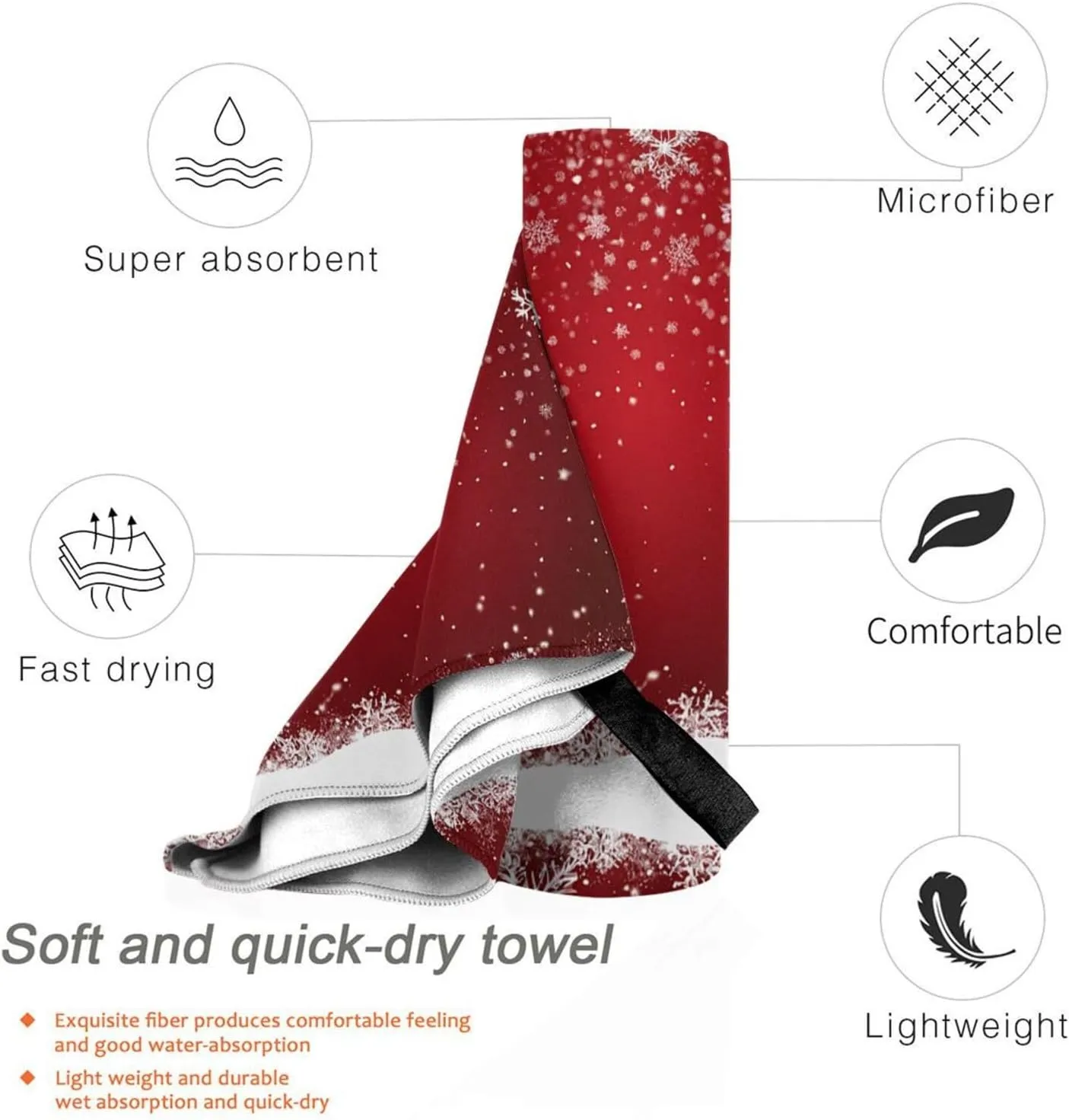 Christmas Premium Compact Microfiber Travel Towel-Featherlight & Quick Dry,Sand-Resistant Beach Towel for Swimming,Camping,Vacation Essentials with Carry Pouch