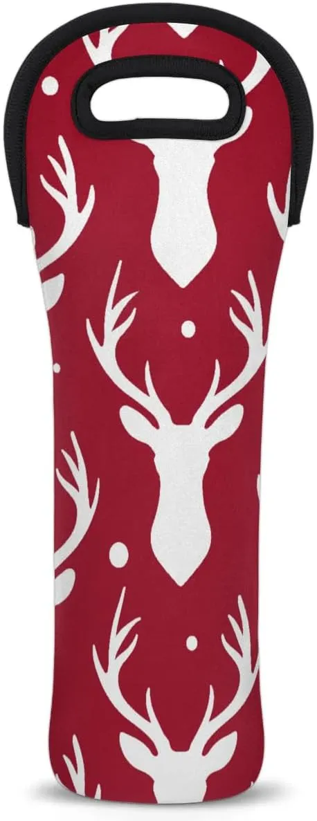 Christmas Reindeer Wine Gift Tote Bag Neoprene Single Bottle Holder 750ml Wine Carrier Bags for Travel Wedding Festival Favors 5.1 X 15.6 In