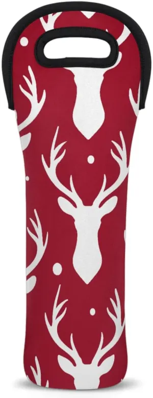Christmas Reindeer Wine Gift Tote Bag Neoprene Single Bottle Holder 750ml Wine Carrier Bags for Travel Wedding Festival Favors 5.1 X 15.6 In