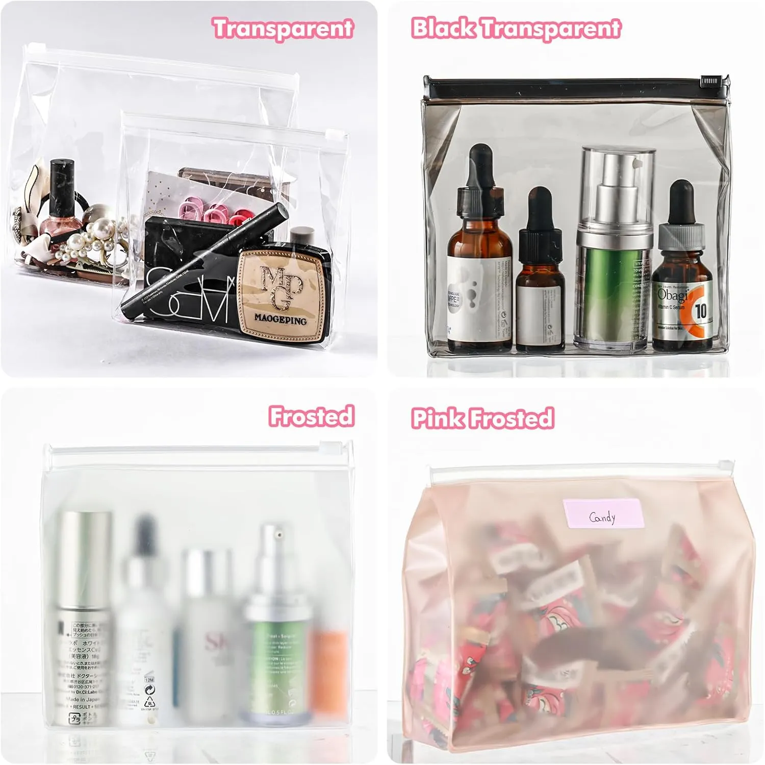 Circloophs 80 Pack Mini Clear Makeup Bag Organizer Cosmetic Zipper Pouch Small Travel Pouches for Toiletries Transparent EVA Reusable Wash Bags Waterproof Plastic Clear Gift Bags Bulk, Mixed Size
