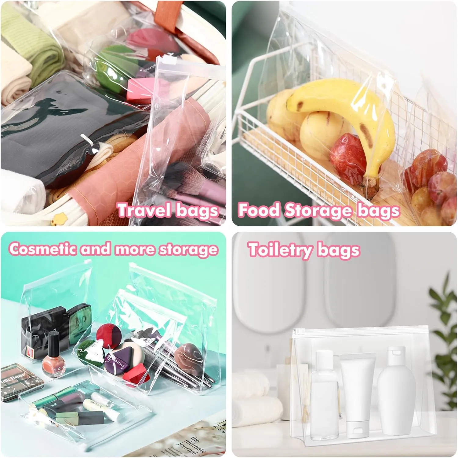 Circloophs 80 Pack Mini Clear Makeup Bag Organizer Cosmetic Zipper Pouch Small Travel Pouches for Toiletries Transparent EVA Reusable Wash Bags Waterproof Plastic Clear Gift Bags Bulk, Mixed Size