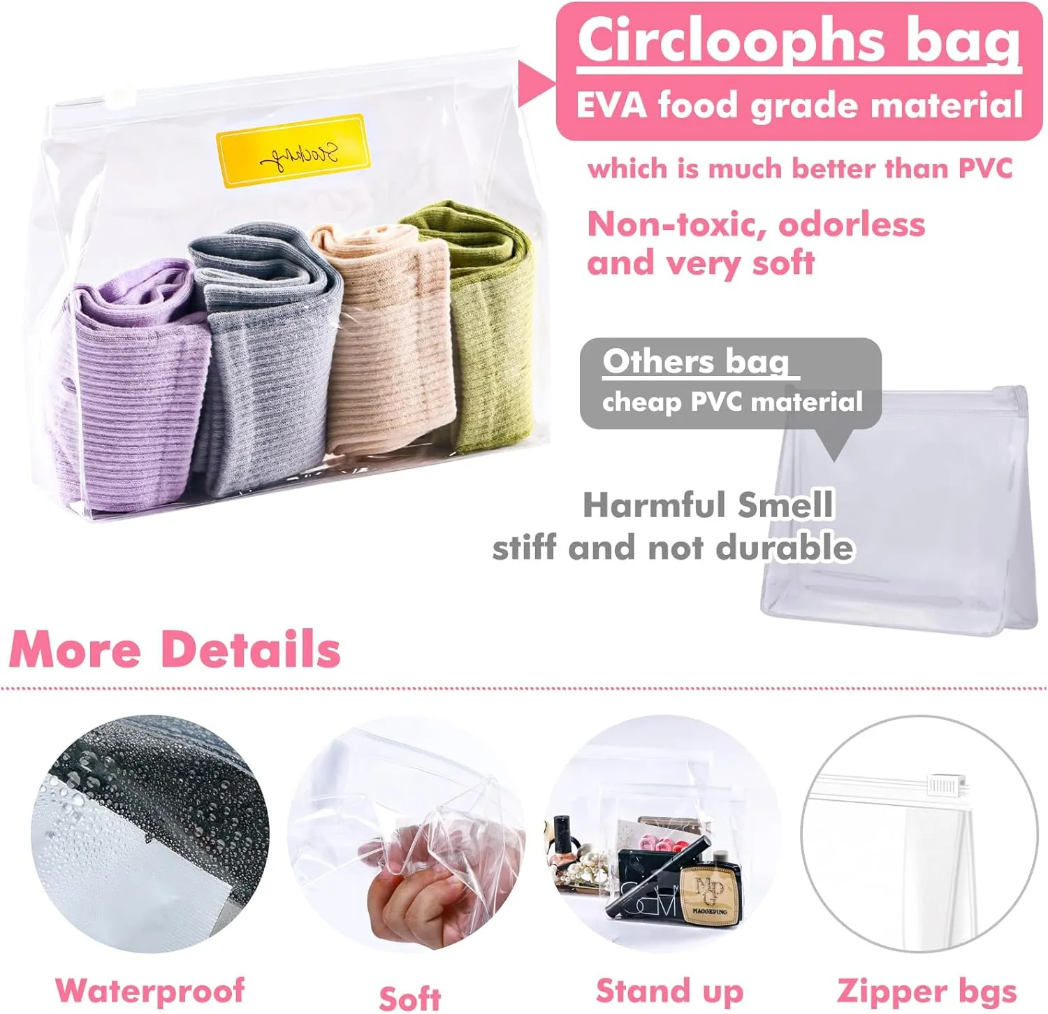 Circloophs 80 Pack Mini Clear Makeup Bag Organizer Cosmetic Zipper Pouch Small Travel Pouches for Toiletries Transparent EVA Reusable Wash Bags Waterproof Plastic Clear Gift Bags Bulk, Mixed Size