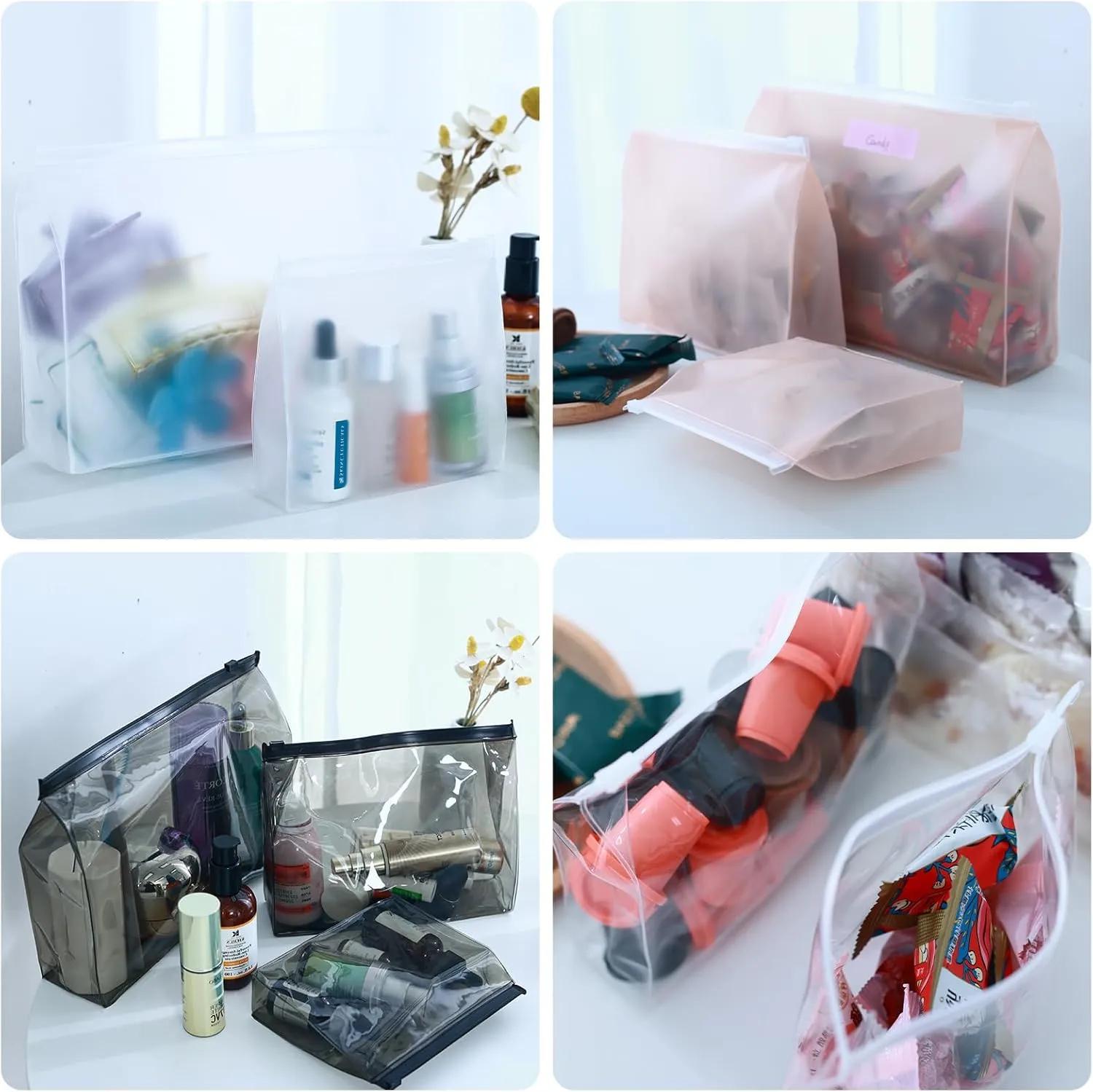 Circloophs 80 Pack Mini Clear Makeup Bag Organizer Cosmetic Zipper Pouch Small Travel Pouches for Toiletries Transparent EVA Reusable Wash Bags Waterproof Plastic Clear Gift Bags Bulk, Mixed Size