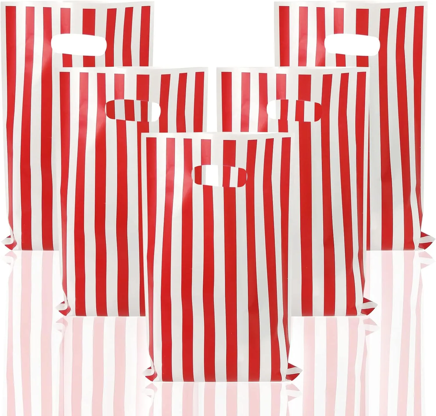 Circus Carnival Treat Bags - 50 Pcs Red and White Stripe Plastic Goodie Storage Bags for Party Birthday Favor
