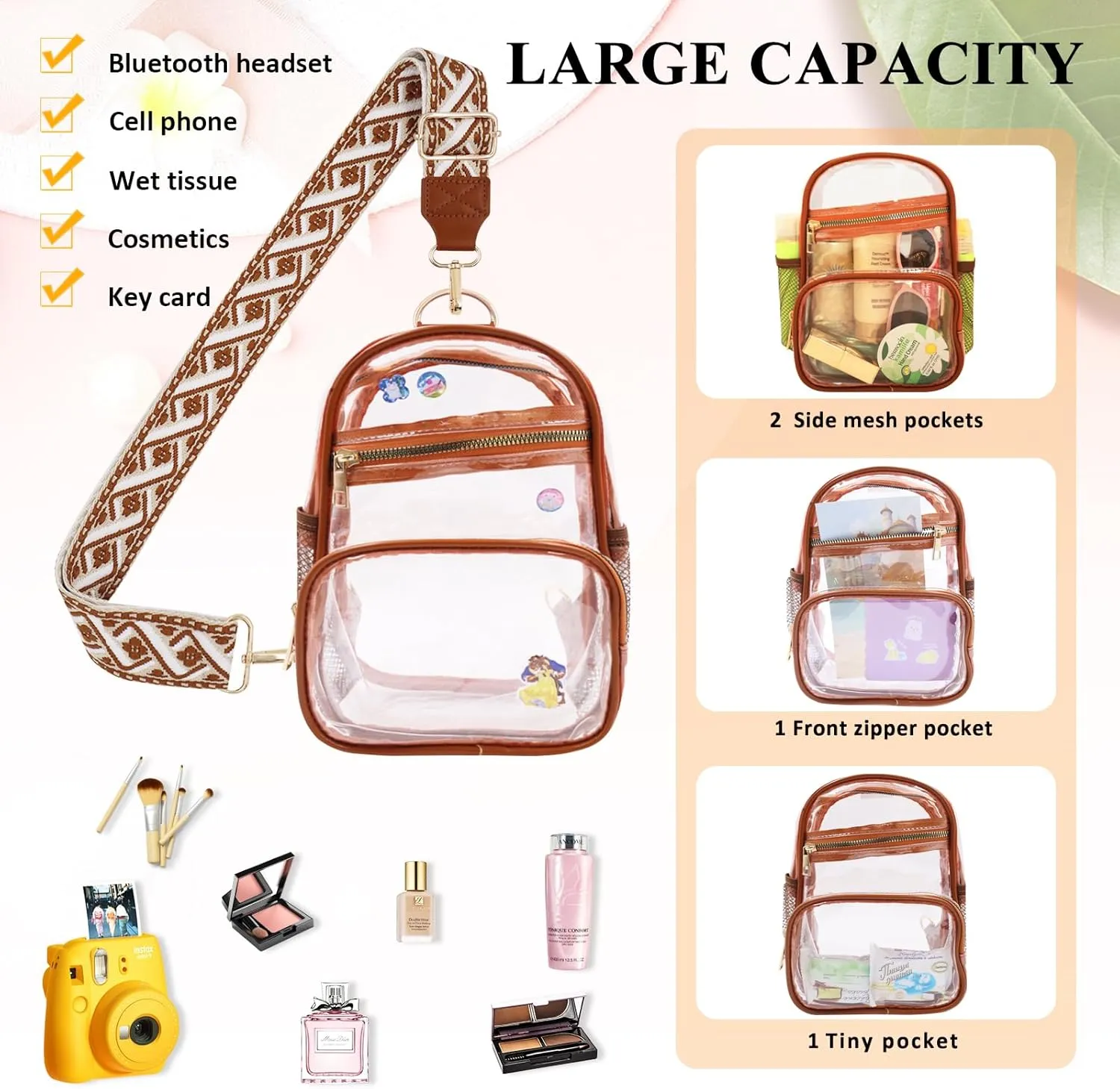 Clear Bag Stadium Approved Events Concerts Sports Outdoors Water Bottle Holder,Clear Purse for Women Men Handbags