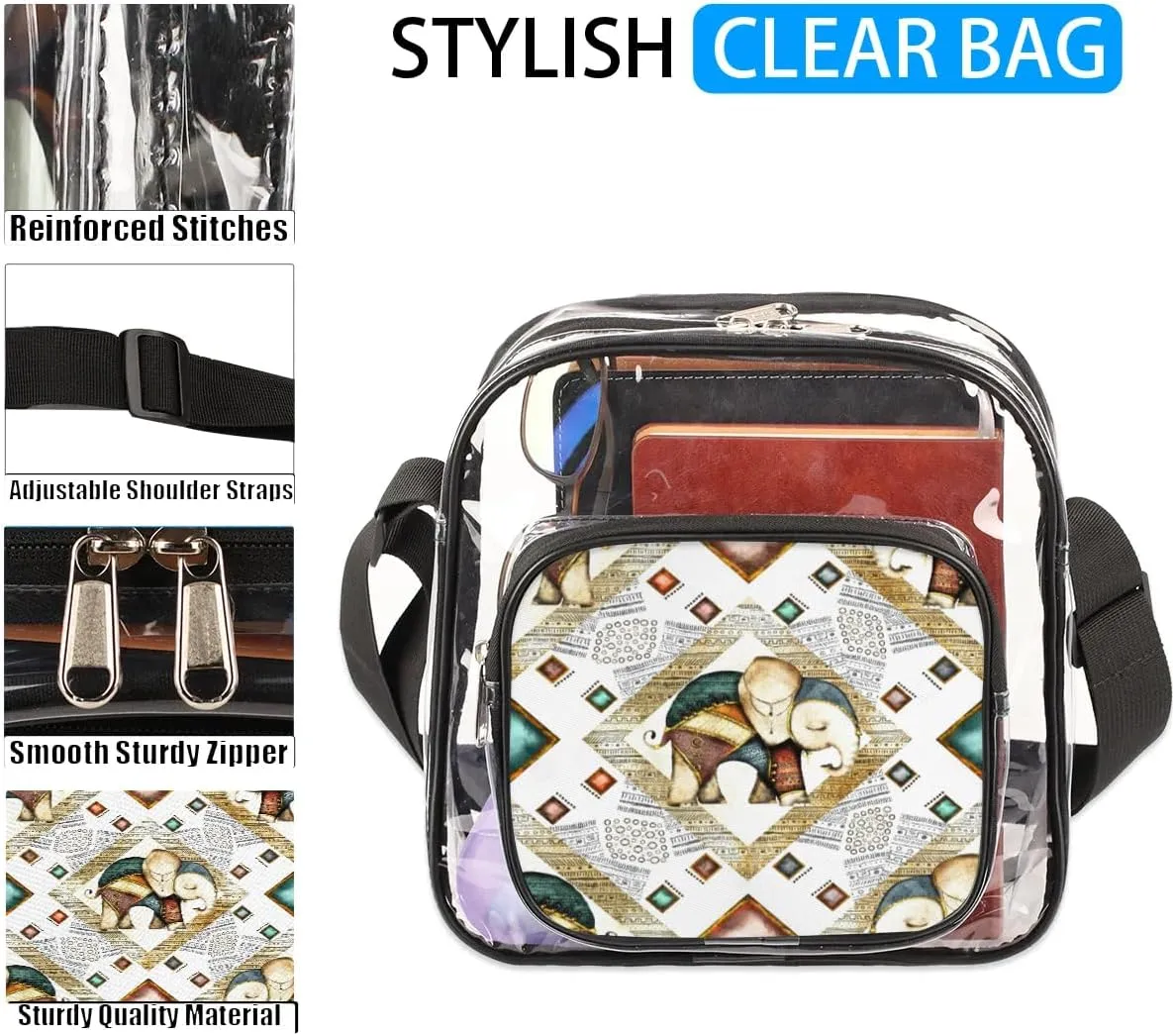 Clear Crossbody Bag Stadium Approved for Women and Men Transparent Messenger Shoulder Bag Clear Purse Bag