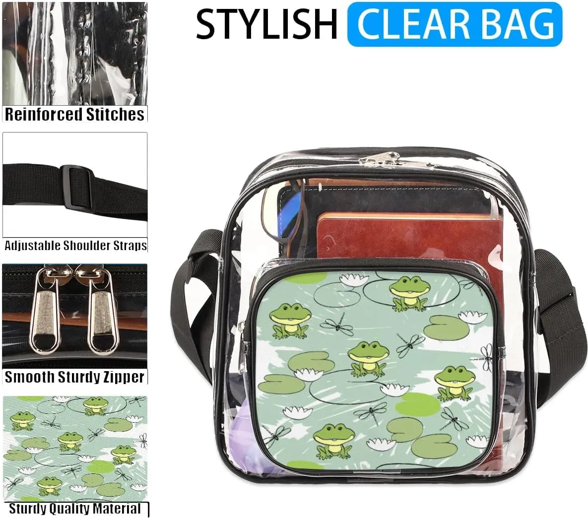 Clear Crossbody Bag Stadium Approved for Women and Men Transparent Messenger Shoulder Bag Clear Purse Bag