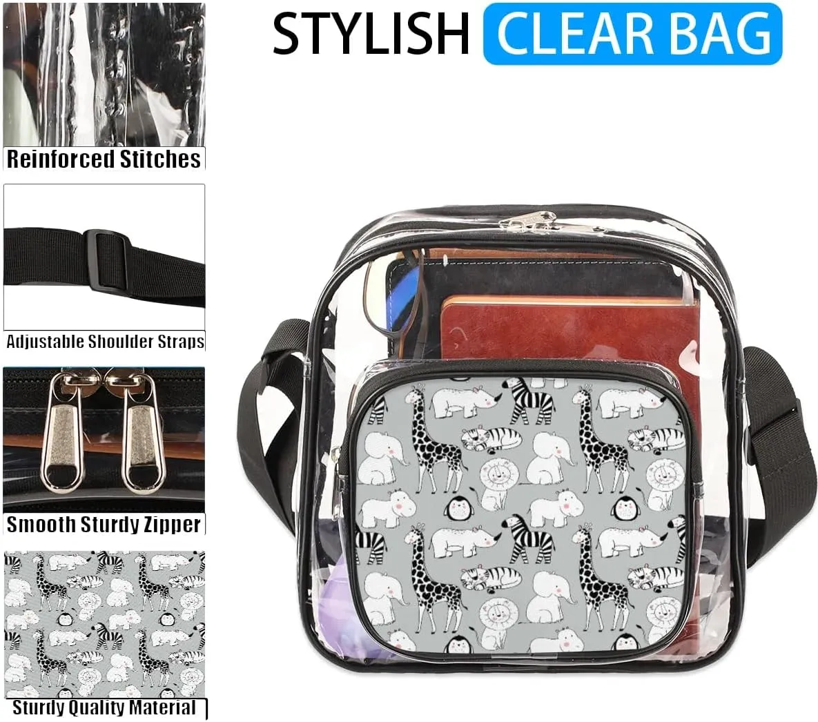 Clear Crossbody Bag Stadium Approved for Women and Men Transparent Messenger Shoulder Bag Clear Purse Bag