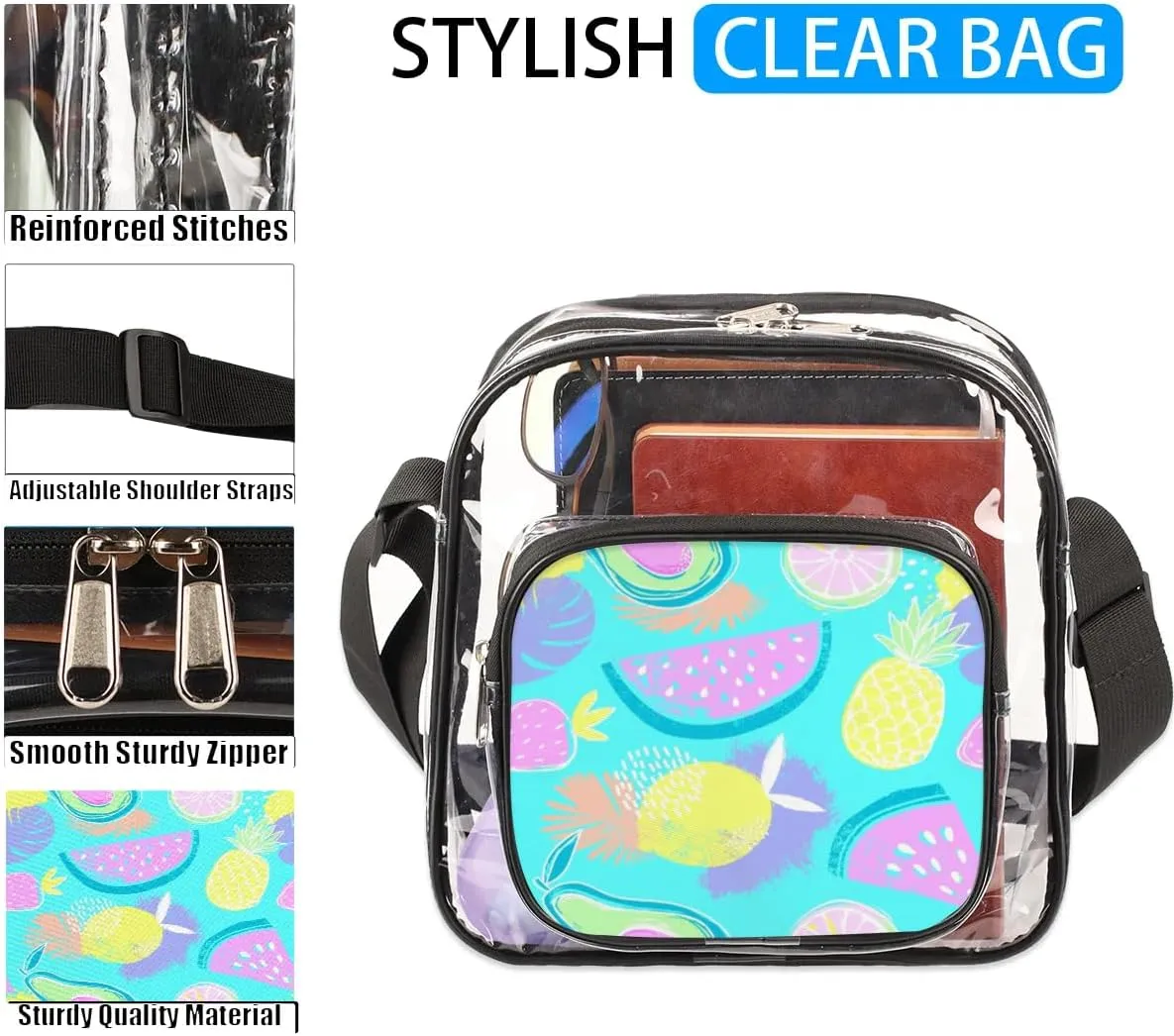 Clear Crossbody Bag Stadium Approved for Women and Men Transparent Messenger Shoulder Bag Clear Purse Bag