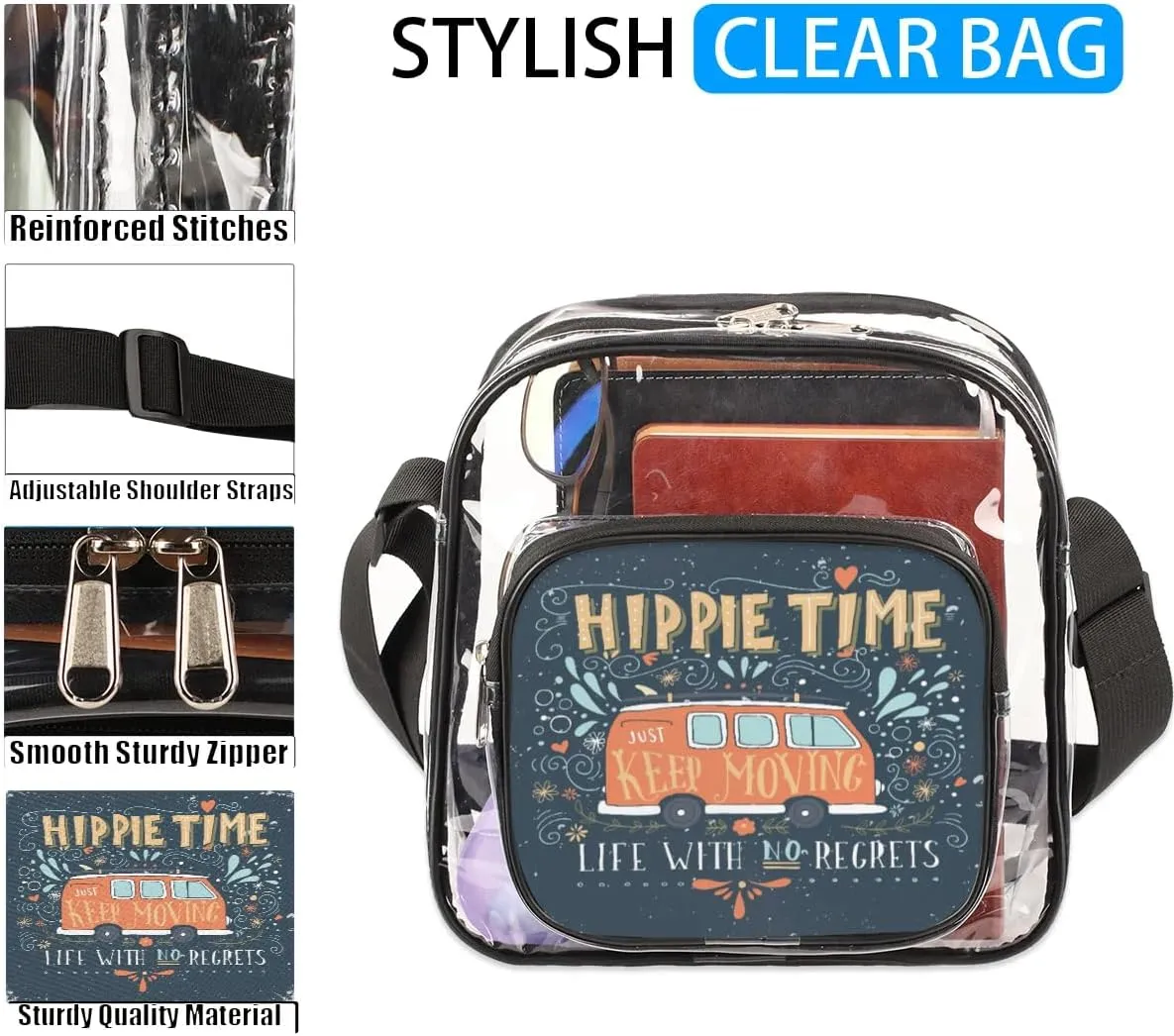 Clear Crossbody Bag Stadium Approved for Women and Men Transparent Messenger Shoulder Bag Clear Purse Bag