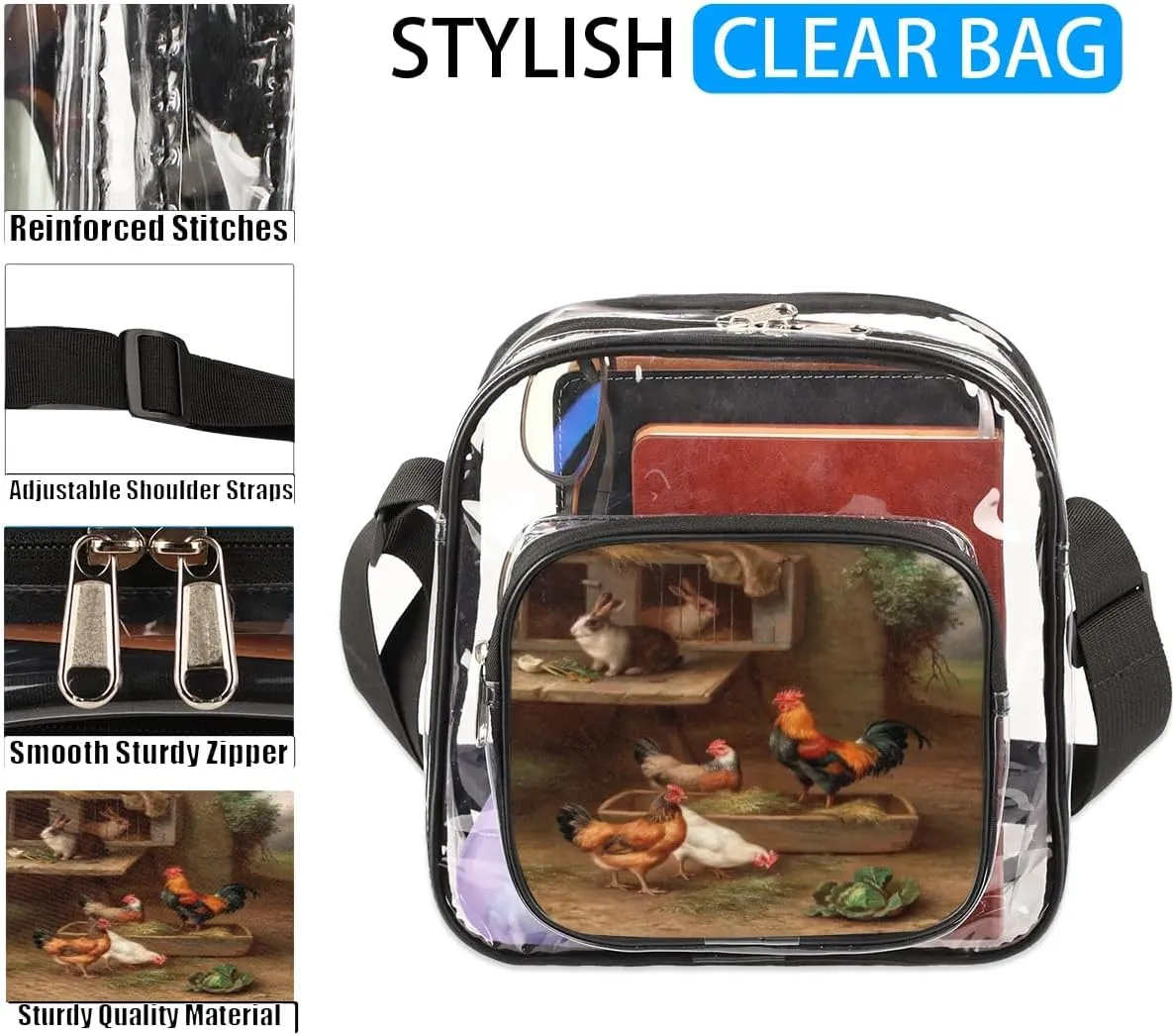 Clear Crossbody Bag Stadium Approved for Women and Men Transparent Messenger Shoulder Bag Clear Purse Bag