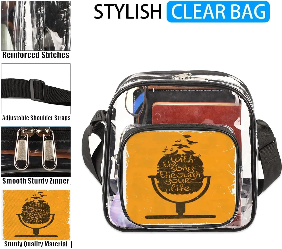 Clear Crossbody Bag Stadium Approved for Women and Men Transparent Messenger Shoulder Bag Clear Purse Bag