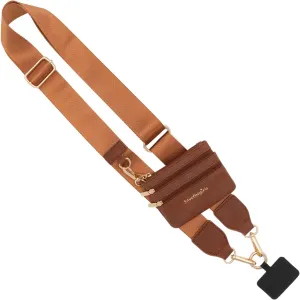 Clip and Go Phone Strap Solid (Brown - Brown Pouch) - Crossbody Phone Strap Chain with Zipper Wallet Pouch – Phone Lanyard with Zippered Pouch